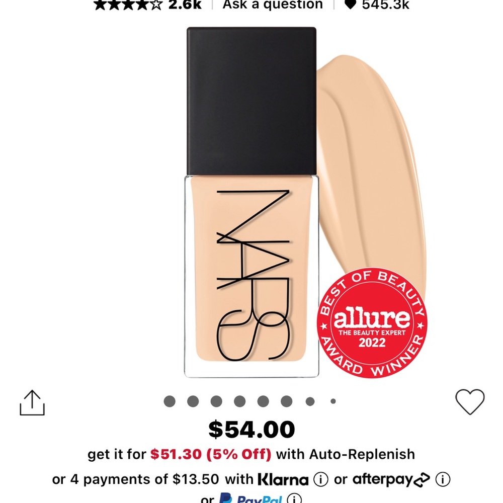 NARS Radiant Longwear Foundation - Beige Shade 4.5 Vienna